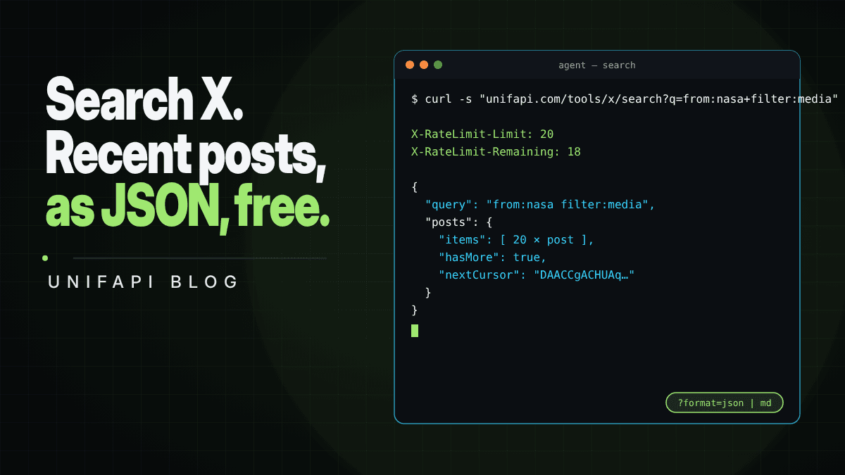 A free Twitter search API that returns JSON, with X's search operators